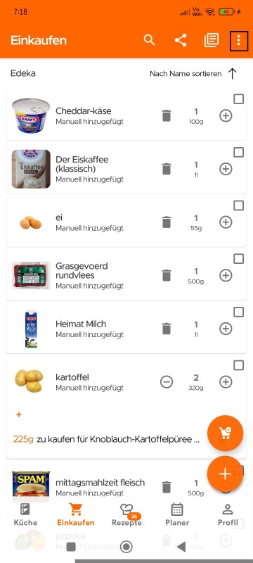 Shopping List page